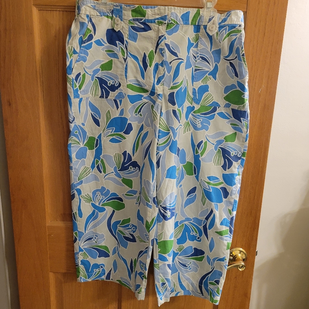 Classic Elements Blue and Green Floral Cropped Pants